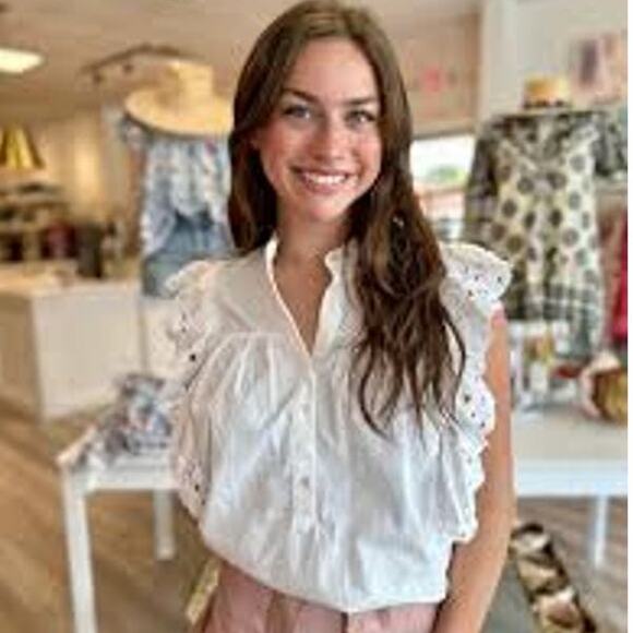 The Shirt Sleeveless Scarlett Cotton Top White Button Front Eyelet TS23J8003W XS - Picture 3 of 8